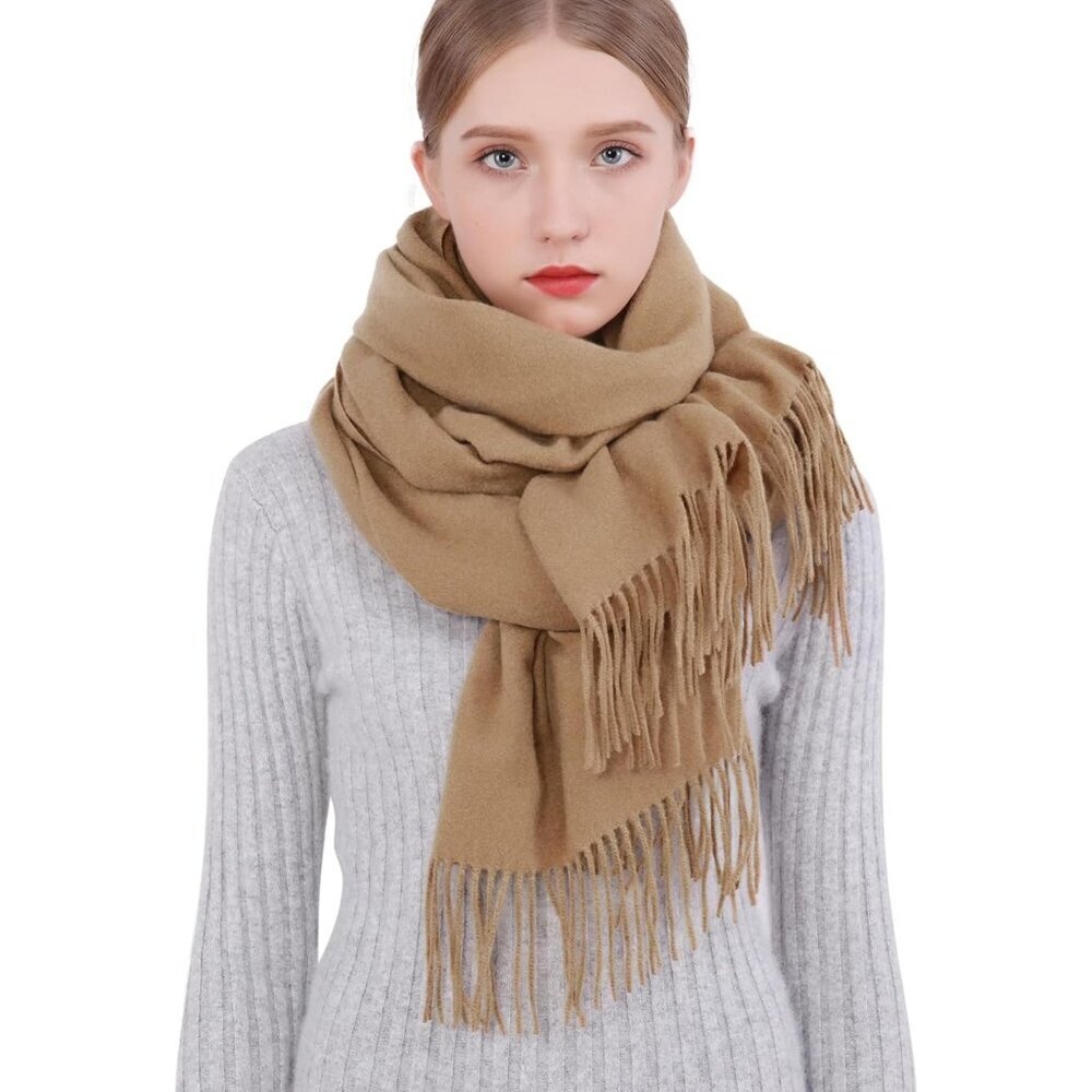 Women's Camel Pashmina Shawls Wraps For Evening Dresses Large Warm Soft Scarves - Picture 3 of 8